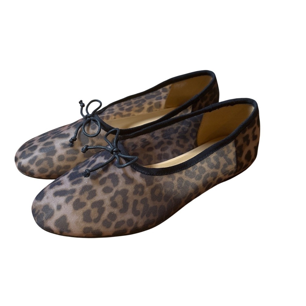 Ballet Flats Women Brown Leopard Print Mesh Bow Detail SIZE 8.5